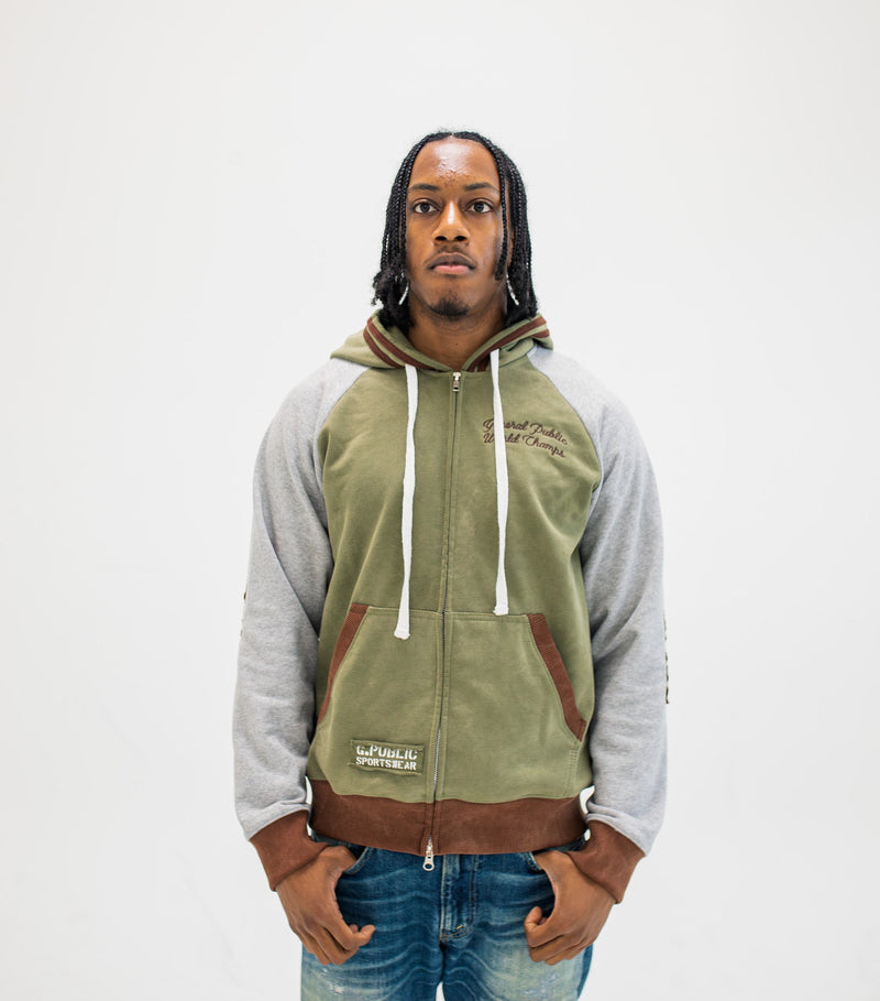 VARSITY ZIP UP “GREY/GREEN”